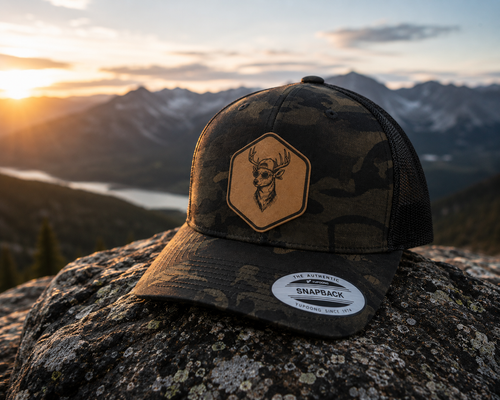 Leapfrog Collective Backcountry Buck Leather Patch Trucker Hat - Multicam