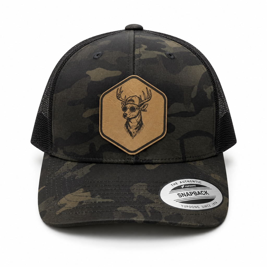 Leapfrog Collective Backcountry Buck Leather Patch Trucker Hat - Multicam