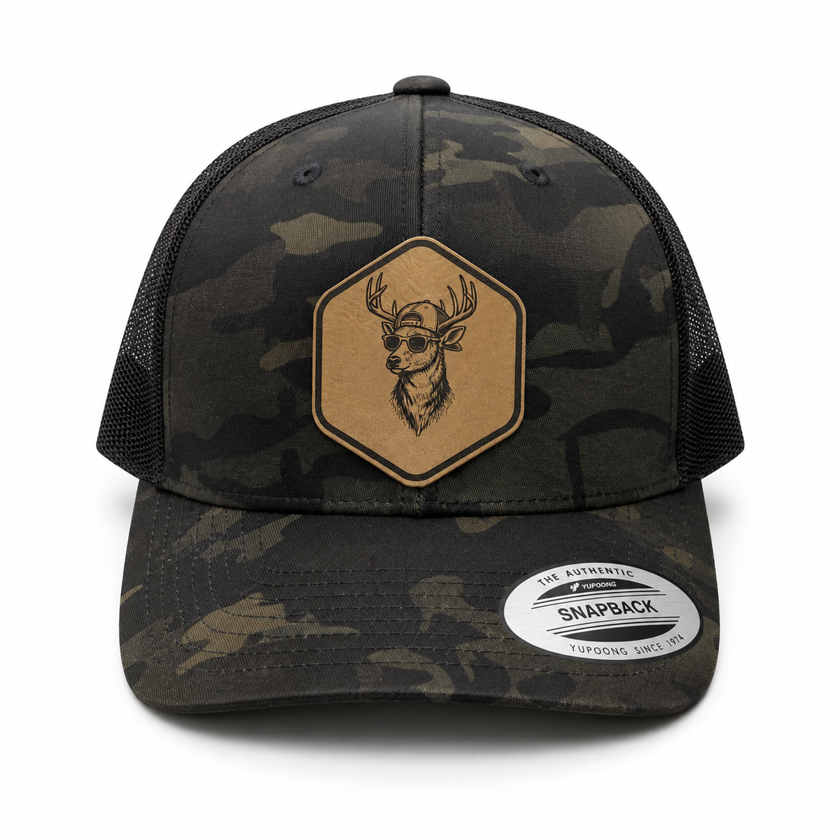 Leapfrog Collective Backcountry Buck Leather Patch Trucker Hat - Multicam