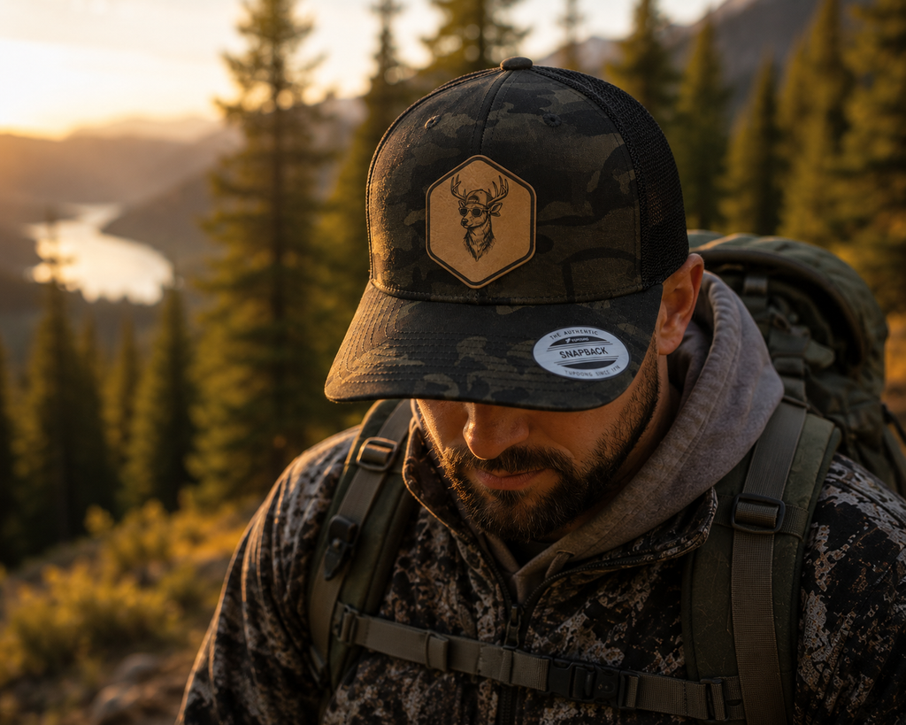 Leapfrog Collective Backcountry Buck Leather Patch Trucker Hat - Multicam